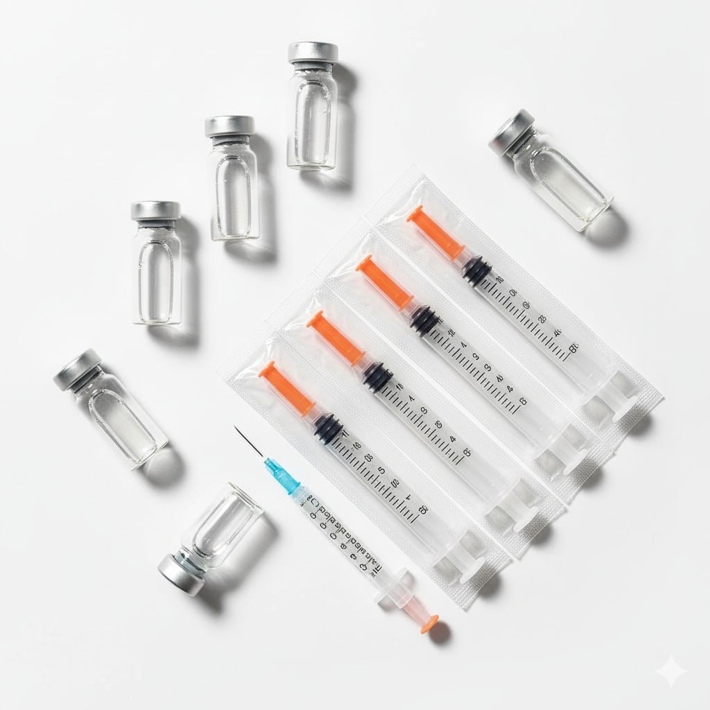 Peptide vials and insulin syringes used in bodybuilding